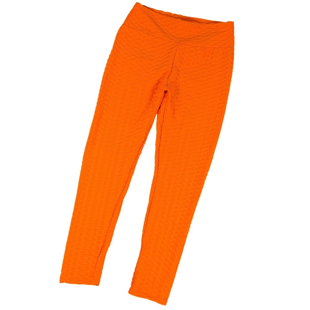Bare‎ Eleven Honeycomb Scrunch Butt Womens M/L Orange Textured Yoga Leggings Gym